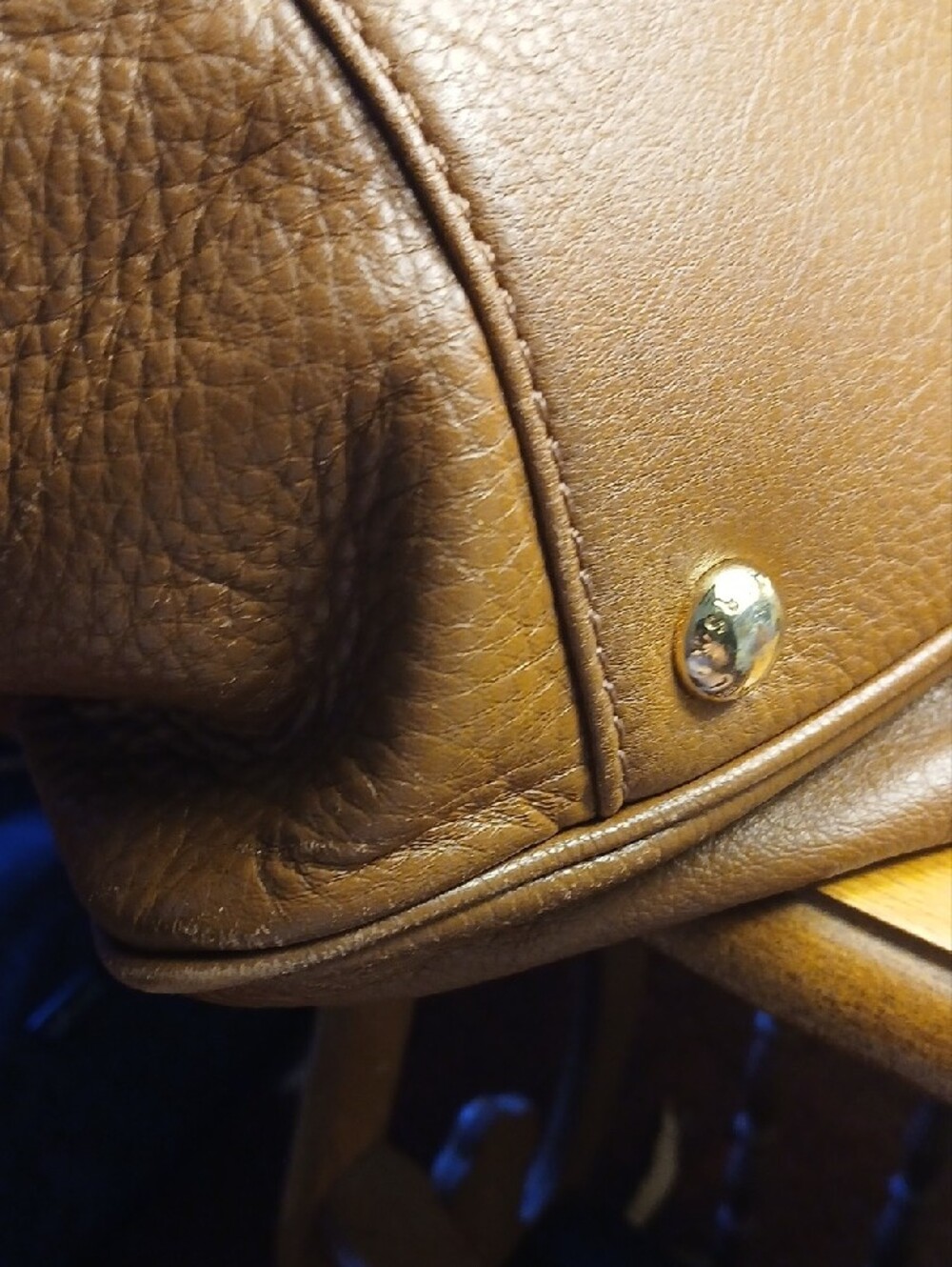 Michael Kors Cognac Leather Tote with Gold MK Charm - Picture 7 of 7